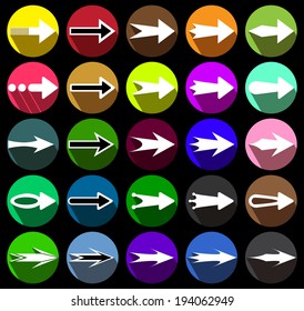 twenty-five direction arrow icon set with long shadow. vector / illustration