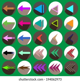 twenty-five direction arrow icon set with long shadow. vector / illustration
