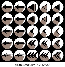 twenty-five direction arrow icon set with long shadow. vector / illustration