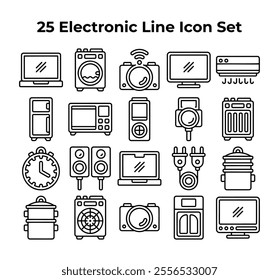 Twentyfive electronic device outlines form a neat grid.