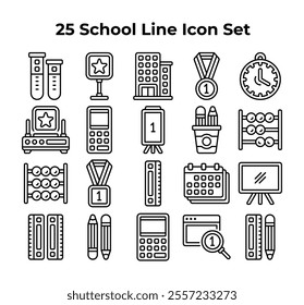 Twentyfive schoolrelated line icons are neatly arranged.