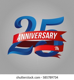 twenty-five years anniversary logo with red ribbon, 25th years celebration
