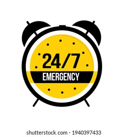Twenty-four hours a day, every day. Vector illustration. It can be used to advertise services. The concept of a watch with an inscription in yellow and black
