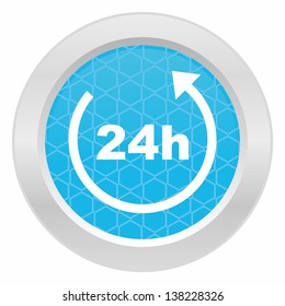 Twenty-four hours, day symbol - Blue button with metallic frame on white background