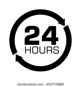 twentyfour hours service black and white colors isolated flat icon