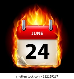 Twenty-fourth June in Calendar. Burning Icon on black background