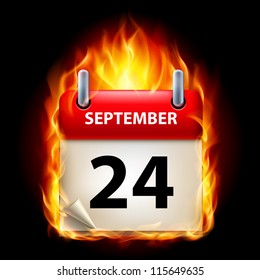 Twenty-fourth September in Calendar. Burning Icon on black background