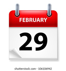 Twenty-ninth February in Calendar icon on white background