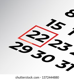 twenty-second day of the calendar vector, isometric calendar