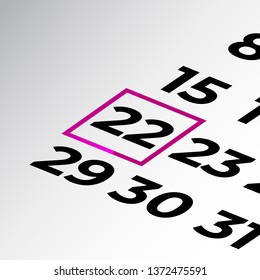 twenty-second day of the calendar vector, isometric calendar