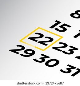 twenty-second day of the calendar vector, isometric calendar