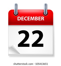 Twenty-second in December Calendar icon on white background