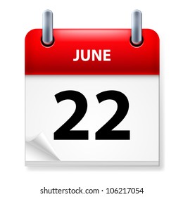 Twenty-second June in Calendar icon on white background
