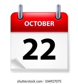 Twenty-second October in Calendar icon on white background