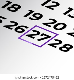 twenty-seventh day of the calendar vector, isometric calendar