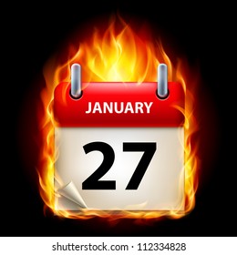 Twenty-seventh January in Calendar. Burning Icon on black background