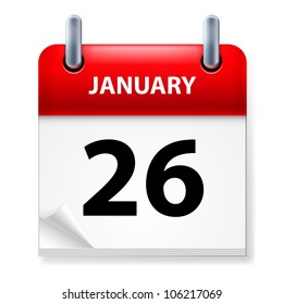 Twenty-six January in Calendar icon on white background