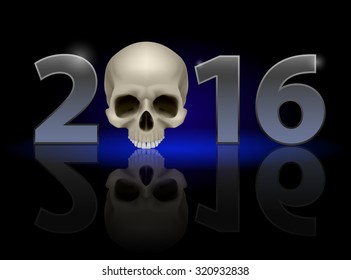 Twenty-Sixteen: metal numerals with skull instead of zero having weak reflection