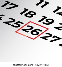 twenty-sixth day of the calendar vector, isometric calendar