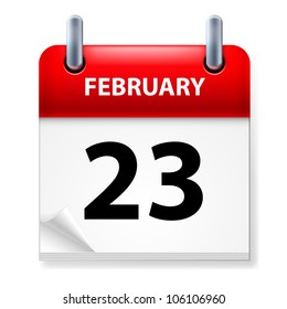 Twenty-third February in Calendar icon on white background