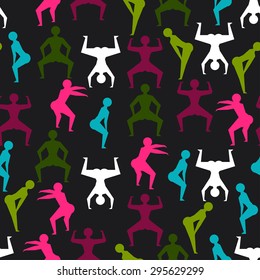 Twerk and booty dance seamless pattern with stylized figures.