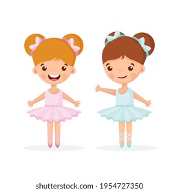 Twho hand drawn beautiful, lovely, little ballerinas girls.