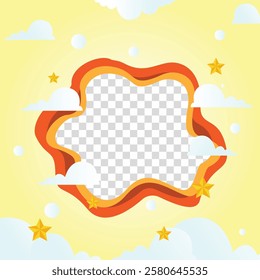 Twibbon Abstract Blue Graphic Design Frame with a Gold Accent and Transparent Background