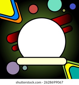 Twibbon abstract colorful shapes on dark background with white or transparent circle in the center. Perfect for greeting cards, banners, websites