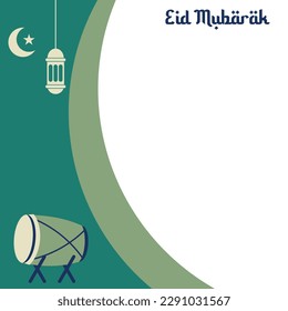 Twibbon Design Template, Ramadan and Eid Mubarak with Bedug Drum Flat Vector Illustration.