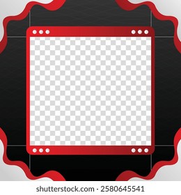 Twibbon Dynamic Red and Black Graphic Frame with Transparent Center and Design Elements