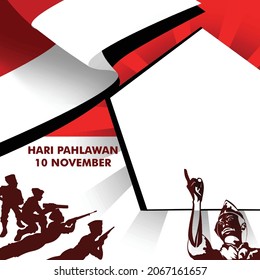 Twibbon indonesian hero day. Photo border, five frame. template for social media. 10 november event. bung tomo surabaya