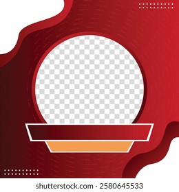 Twibbon Red Abstract Background with Transparent Circle for Photo or Design Overlay