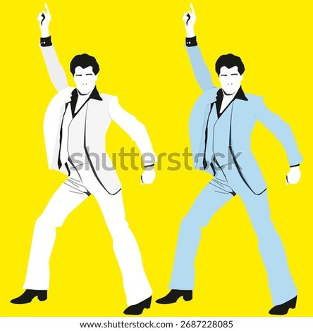 Twice the dance pose from Saturday Night Fever.
Drawing of a man in a suit, just like in the movie.