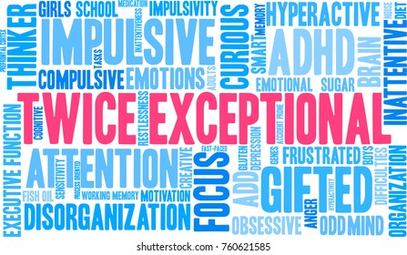 Twice Exceptional ADHD word cloud on a white background. 
