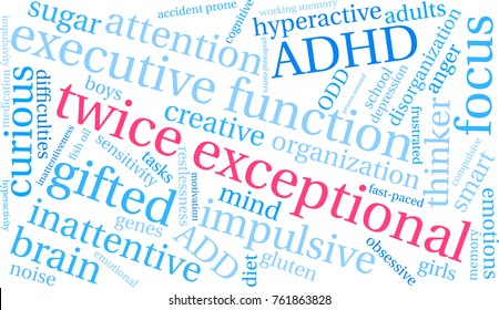 Twice Exceptional ADHD word cloud on a white background. 