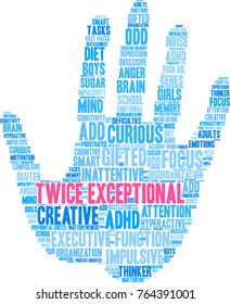 Twice Exceptional ADHD word cloud on a white background. 