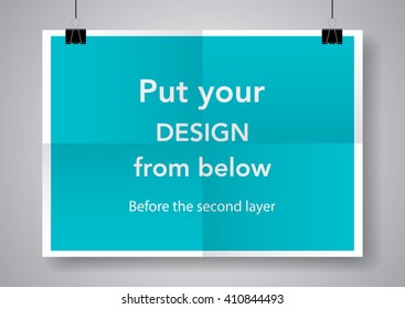 Twice a folded poster with clamps. Vector illustration.