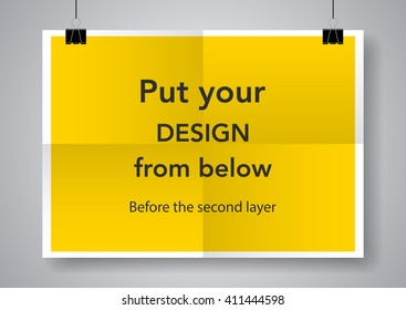 Twice a folded poster with clamps. Vector illustration.