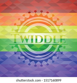 Twiddle emblem on mosaic background with the colors of the LGBT flag