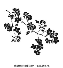 twig apple-tree blossoms. Vector illustration. Black Silhouette