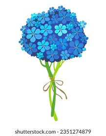 A twig, a bouquet of elegant blue Hydrangea. Vector. Postcard, poster. Delicate flowers, a symbol of love, friendship. Festive bouquet