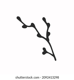 Twig with buds. Vector sketch image isolated on a white background. A hand drawn doodle. A simple contour for an infographic.