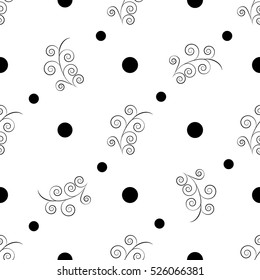 Twig and circle seamless pattern. Fashion graphic background design. Modern stylish abstract texture. Monochrome template for prints, textiles, wrapping, wallpaper, website etc. Vector illustration