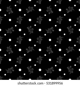 Twig and circle seamless pattern. Fashion graphic background design. Modern stylish abstract texture. Monochrome template for prints, textiles, wrapping, wallpaper, website etc. Vector illustration