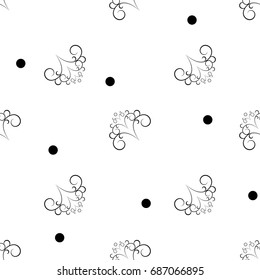 Twig and circle seamless pattern. Fashion graphic background design. Modern stylish abstract texture. Monochrome template for prints, textiles, wrapping, wallpaper, website etc. Vector illustration