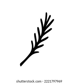 Twig of coniferous tree. Doodle illustration for greeting cards, posters, stickers and seasonal design. Isolated element.