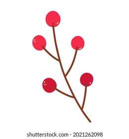 Twig with cranberries isolated on white background. Vector hand-drawn illustration in cartoon flat style. Perfect for your project, cards, logo, decorations.