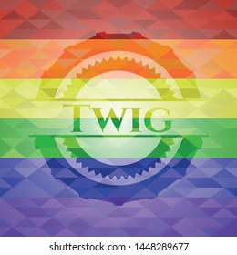 Twig emblem on mosaic background with the colors of the LGBT flag