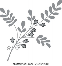 A twig with gray leaves and small flowers. Vector file for creating designs.