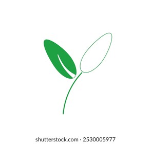 twig green leaf and contour green on a white background base,